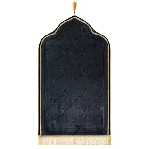 haozaikeji Muslim Prayer Rug Islamic Turkish Prayer Mat Thick Soft Janamaz Sajada Rug Praying Carpet for Ramadan Eid Travel - color: Black, size: M 19.69*35.43 inch (50*90cm)