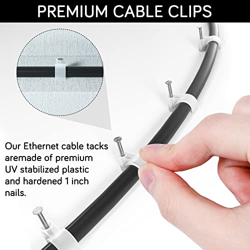Ethernet Cable Clips with Nails, 7mm, 100-Pack, White | Fits Round Cables, Nail-in Design for Cat6, Cat7 and Cat8 Ethernet Runs Along Walls, Baseboards, and Trim - style: Nail in Round Cable Clips 100Pcs