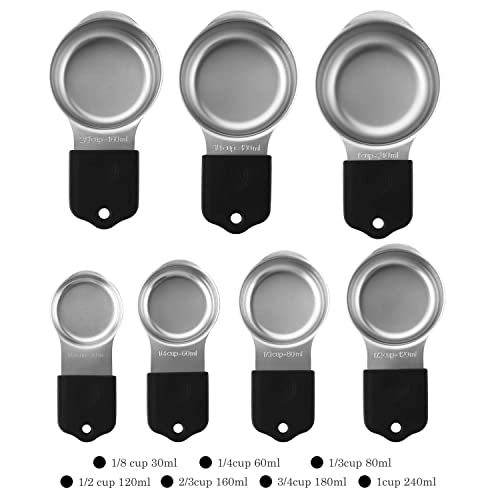 Magnetic Measuring Cups Set Stainless Steel Heavy Duty Metal Measuring Cups for Dry and Liquid Ingredients (black) - color: Black