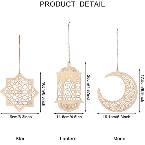WILLBOND 12 Pcs Wood Ramadan Decorations Eid Decorations Islam Mubarak Wooden Ornaments Mubarak Hanging Hollow Pendant Ramadan Party Eid Al Adha Ornaments Moon Star Lantern for Muslim Islam Festive