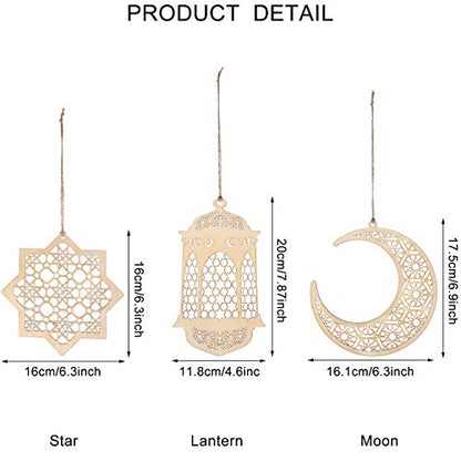 WILLBOND 12 Pcs Wood Ramadan Decorations Eid Decorations Islam Mubarak Wooden Ornaments Mubarak Hanging Hollow Pendant Ramadan Party Eid Al Adha Ornaments Moon Star Lantern for Muslim Islam Festive