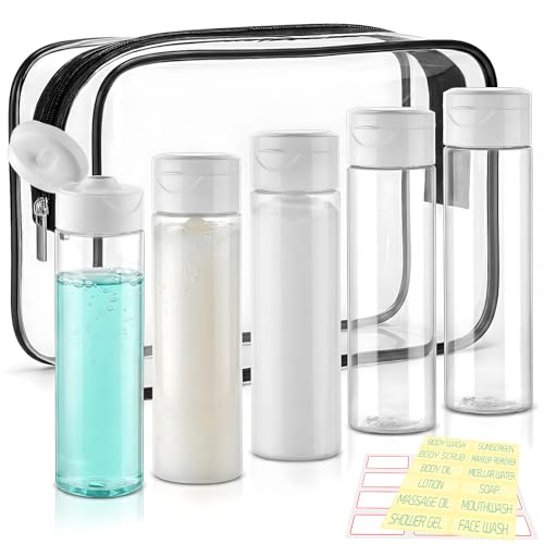 Cosywell Travel Bottles for Toiletries 5 Pack 3.4oz Shampoo Bottles - style: D-3.4oz-Transparent