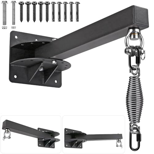 SELEWARE Wall Mount Heavy Bag Hanger Heavy Duty Punching Bag Hanger | 500LB Capacity Adjustable 360° Swivel Heavy Bag Bracket for Home Gym Indoor Outdoor Boxing, Muay Thai and MMA Training - size: A: 18" length (with spring)