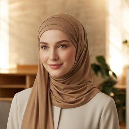 Cotton Modal Jersey Hijab with Matching Undercap, Women's Casual Style, 180cm × 70cm - color: Camel Brown