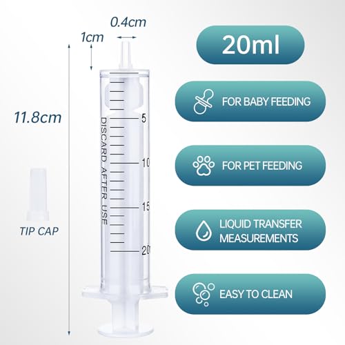30pcs 20ml/cc Plastic Syringes with Caps Without Rubber Stopper in for Industry Lab Pet Feeding - size: 20ml/cc
