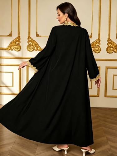 Elegant Muslim Dress with Embroidered Traditional Islamic Attire Maxi Robe Eid Prayer Gown - color: Black, size: Small