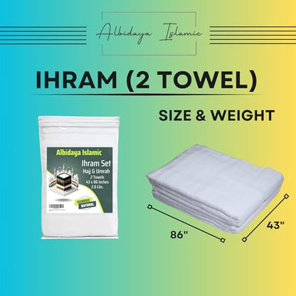 Bamboo Ihram for Umrah Men (43x86 Inch), Ihram for Hajj, Umrah Clothes, Comfortable Ehram, Hygienic Natural Ahram, Set of 2 Sweat Absorbent Towels, Clothes for Muslim