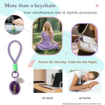 Crystal Keychain Set - Natural Healing Stones with Affirmation Cards- Worry Stone Anxiety Relief Gift - color: Amethyst.