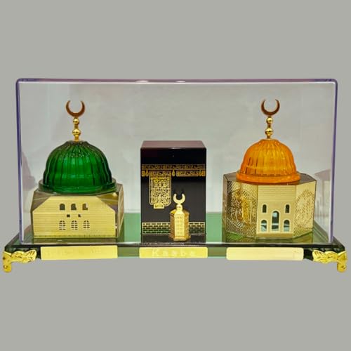 Muslim Crystal Kaaba Dome Mosque Islamic Desktop Ornament Collectible Figurine for Home Mecca Souvenir Islamic Decoration 5"x3" (Glass Al Aqsa, Kaba & Madina) - color: Glass Al Aqsa, Kaba & Madina