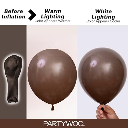 PartyWoo 다크 브라운 풍선 152피스 다양한 사이즈 45.7cm(18인치), 30.5cm(12인치), 25.4cm(10인치), 12.7cm(5인치) 보헤미안 커피 뉴트럴 가을 풍선 아치 키트 처녀 베이비 샤워 기념일 생일 파티 장식용 브라운-F20 - color: 브라운-f20