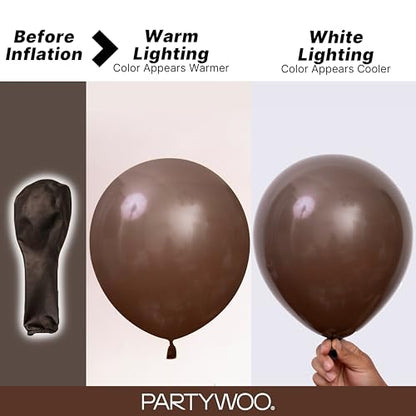 PartyWoo 다크 브라운 풍선 152피스 다양한 사이즈 45.7cm(18인치), 30.5cm(12인치), 25.4cm(10인치), 12.7cm(5인치) 보헤미안 커피 뉴트럴 가을 풍선 아치 키트 처녀 베이비 샤워 기념일 생일 파티 장식용 브라운-F20 - color: 브라운-f20