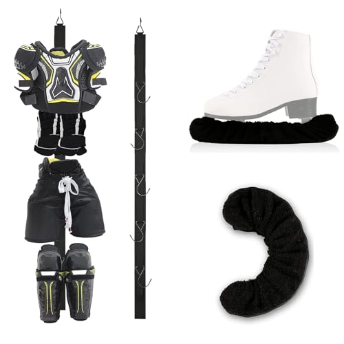Qchengsan Ice Skate Blade Cover Plus Hockey Drying Rack,Ice Skate Blade Covers,Ice Skate Soakers,Hockey Equipment Gear Drying Rack - color: Black