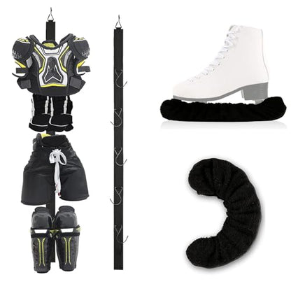 Qchengsan Ice Skate Blade Cover Plus Hockey Drying Rack,Ice Skate Blade Covers,Ice Skate Soakers,Hockey Equipment Gear Drying Rack - color: Black
