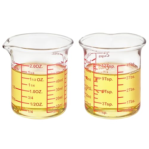 High Borosilicate Glass Measuring Cup-V-Shaped Spout，Glass Measuring Beaker for Kitchen or Restaurant, Easy to Read, 60 ML (2 Oz)-Pack of 2 - size: 60 ML (2 Oz)-Pack of 2