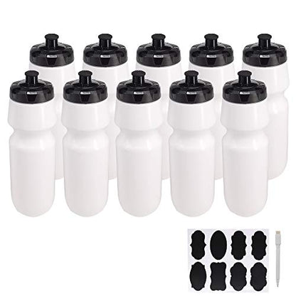 10 Pack 27 oz Sports Water Bottles Sports and Fitness Squeeze Water Bottles BPA Free come with 16 pcs Chalk Labels, 1 Pen - size: 27oz 10pack(White)
