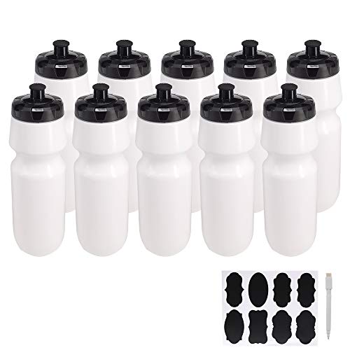 10 Pack 27 oz Sports Water Bottles Sports and Fitness Squeeze Water Bottles BPA Free come with 16 pcs Chalk Labels, 1 Pen - size: 27oz 10pack(White)