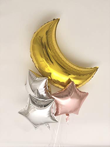 Sweet Moon 16 Piece Moon and Star Balloons Bouquet - Baby Shower, Birthday, Gender Reveal, Eid, and Ramadan Party Decoration (Rose Gold)