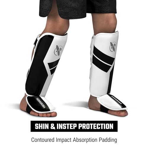 Hayabusa S4 Kids Shin Guards, Muay Thai, MMA, Kickboxing, Martial Arts - color: White, size: Large-X-Large