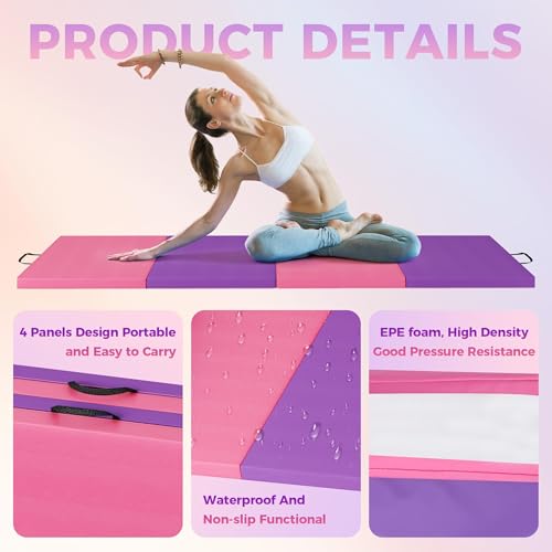 4-Fold Folding Gym Mat, 6x8 Feet 2-Inch Thick Extra Firm, High Density Tumbling Exercise Mat for Home Gym, Gymnastics, Martial Arts, Yoga & Pilates, Non-Slip Portable Floor Mat - color: Four-fold cushion
