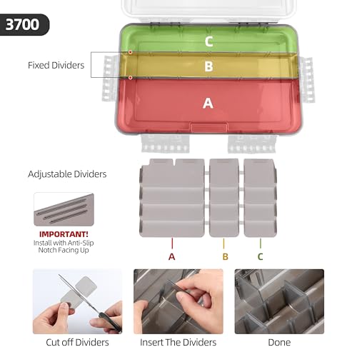 RUNCL Fishing Tackle Box, Waterproof Tray for Jigs Lures, Thicker Floating Tackle Utility Box with Adjustable Dividers, 3600/3700/Large 3700 Size - color: 2PCS 3700