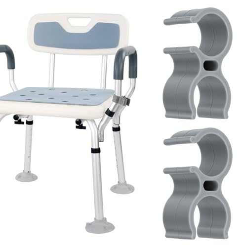 Shower Chair Shower Head Holder Clip, 2PCS Universal Clip on Shower Head Clamp, Replacement Bracket for Handheld Wand, Fits 22mm/0.86in Bath Chair Poles for Elderly, Disabled - color: Gray