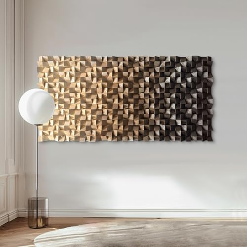 BrightA Large Abstract Wood Art, Handcrafted Triangular Blocks in Warm Brown Tones, Statement Piece for Spacious Wall 31.5"x63" - color: Dark brown + Grayish brown + Black, size: 31.5"x63"