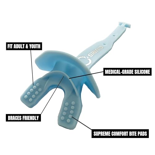 O Shield Striker Football Lip Guard with Permanent Strap | Football Lip Guard with Permanent Strap — Front Teeth, Lip, and Full Bite-Surface Coverage, No-Boil Ready Fit - color: Columbia Blue