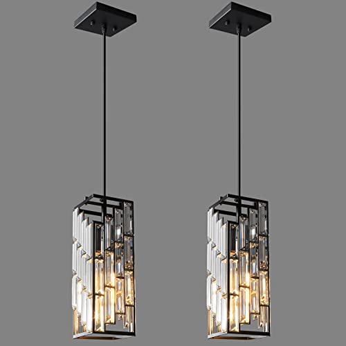 Black Pendant Lighting Modern Pendant Light, Mini Crystal Chandeliers,Adjustable Pendant Light Fixture for Kitchen Island Dinning Room Bedroom (2 Pack) - color: Black, size: 2-pack