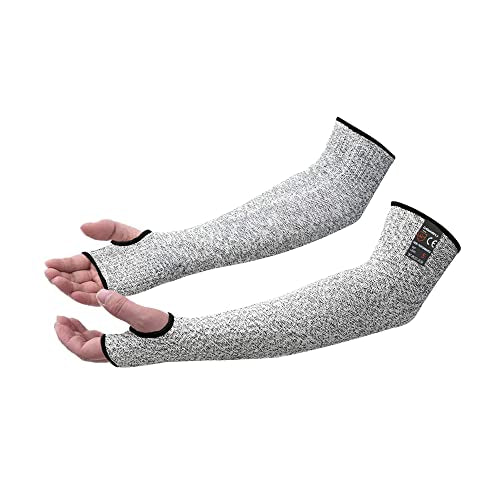 Protective Arm Sleeves, Cut Heat Resistant Arm Protectors Anti Abrasion Safety Armband for Garden Kitchen Work 1 Pair - color: Grey (Medium, 1 Pair) With Thumb Hole
