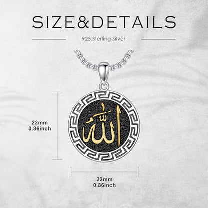 Allah Necklace for Men 925 Sterling Silver/18K Gold Plated Allah Arabic Pendant Islamic Jewelry Gifts for Men Women - style: Silver -02