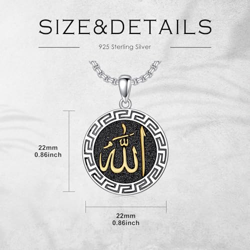 Allah Necklace for Men 925 Sterling Silver/18K Gold Plated Allah Arabic Pendant Islamic Jewelry Gifts for Men Women - style: Silver -02