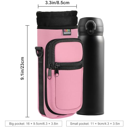 Nuovoware Water Bottle Carrier Bag, 25oz/32oz, Pink | Adjustable Shoulder Hand Strap, 2 Pocket, Neoprene Sleeve, For Hiking Travelling Camping - color: Pink, size: 25-32 Ounces - Standard