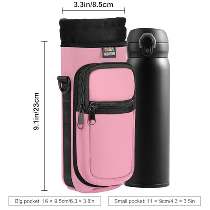 Nuovoware Water Bottle Carrier Bag, 25oz/32oz, Pink | Adjustable Shoulder Hand Strap, 2 Pocket, Neoprene Sleeve, For Hiking Travelling Camping - color: Pink, size: 25-32 Ounces - Standard