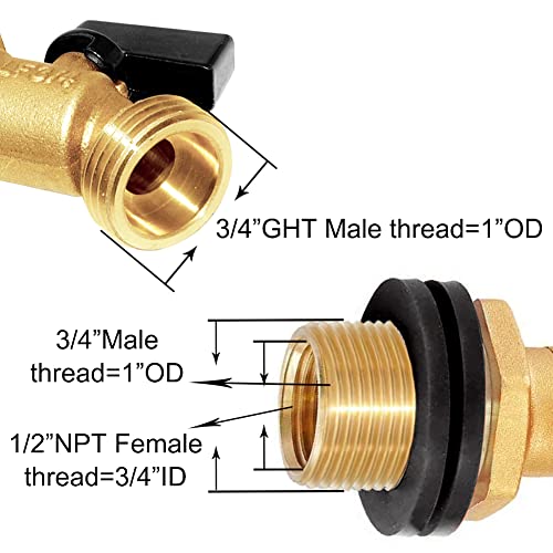 Joywayus Brass Water Container/Rain Barrel Spigot 3/4" Threaded | Quarter Turn Ball Valve, Bulkhead Fitting, Garden Hose Thread Connection - style: Style 1