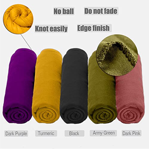 ZRQ 5 Pieces Stretch Jersey Turban Fashion Headband Soft Breathable Long Scarf Lightweight and Comfortable Tie Head Wraps for Black Women (Black, Army Green, Dark Pink, Dark Purple, Turmeric) - color: Black,army Green,dark Pink,dark Purple,turmeric