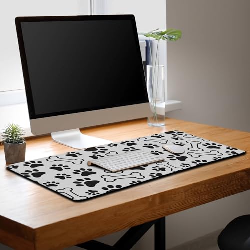 Desktop Mats Laptop Desk Mat Gaming Mouse Pad Extra Large Mouse Pads Computer Mats Office Pad Waterproof Non-Slip Rubber Base 35.4 X 15.7 for Game Office, Dogs Paws and Bones - color: Dogs Paws And Bones