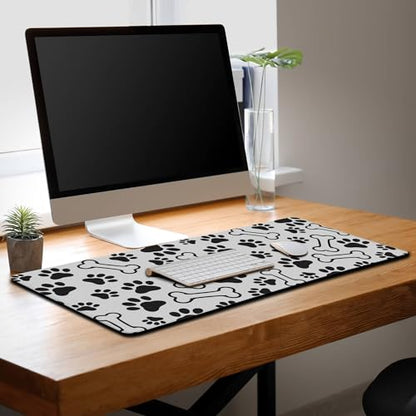 Desktop Mats Laptop Desk Mat Gaming Mouse Pad Extra Large Mouse Pads Computer Mats Office Pad Waterproof Non-Slip Rubber Base 35.4 X 15.7 for Game Office, Dogs Paws and Bones - color: Dogs Paws And Bones