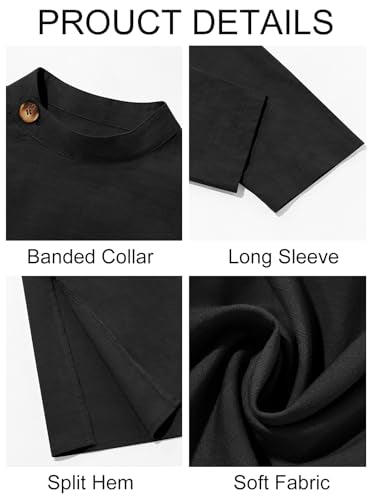 Runcati Mens Kaftan Thobe Button Down Long Sleeve Robe Casual Henley Shirt Cotton Muslim Gown Kurta Tops - color: Black, size: X-Large
