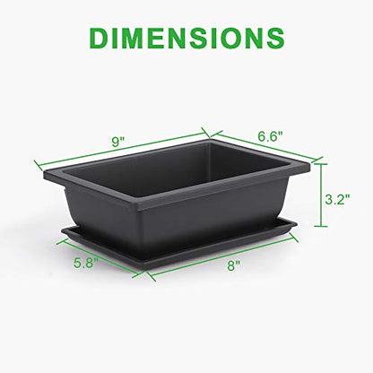 GROWNEER Bonsai Training Pots 3 Packs 9Inch with Drainage Humidity Trays, Bonsai Tree Starter Kits with 1 Repotting Mat, Growing Planter Set for Garden, Yard, Balcony, Office, Living Room - size: 3pcs/9x6.6in