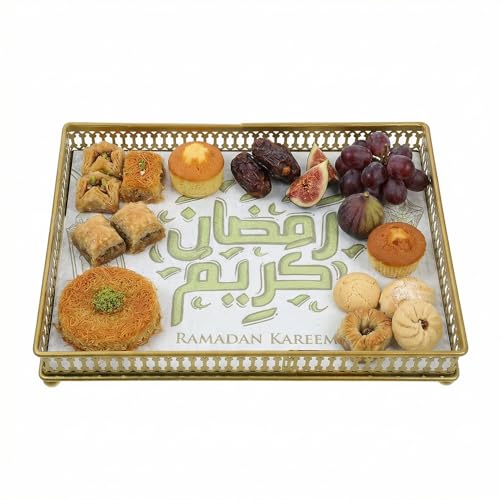 VALICLUD Eid Serving Tray, Gold Metal Ramadan Snack Platter