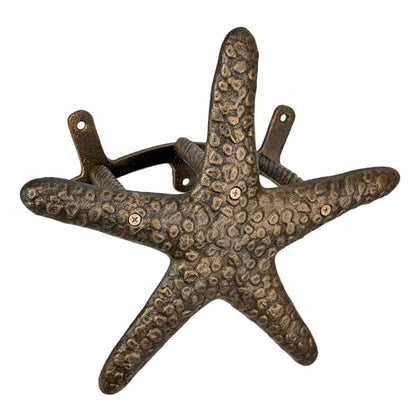 Zeckos Garden Hose Holder Starfish Bronze 12 Inch Cast Iron | Textured Coastal Shape, 5.5 Inch Deep, Three Mounting Tabs, Matching Screws - color: Starfish - Bronze