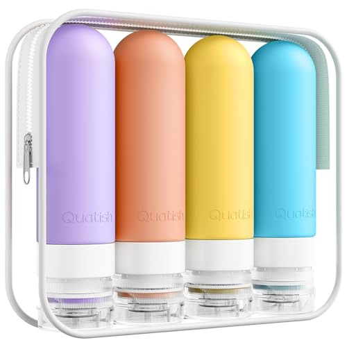 Quatish Travel Bottles for Toiletries, Original Patented Leak Proof Travel Size Containers, 3 oz Tsa Approved Silicone Shampoo and Conditioner Bottles, 4 Pack, Multi-ColorA - color: Multi-Color-A