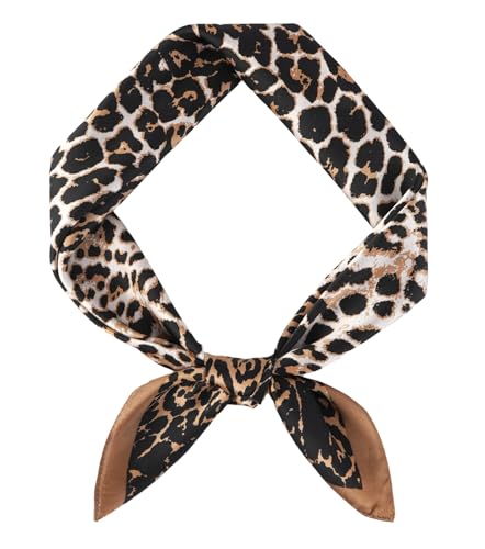 GERINLY Silk Hair Scarf Animal Print Leopard Neck Scarf Summer Neckerchief for Women Bag Purse Accessory - color: Blackbrown