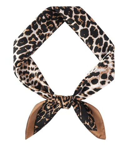 GERINLY Silk Hair Scarf Animal Print Leopard Neck Scarf Summer Neckerchief for Women Bag Purse Accessory - color: Blackbrown