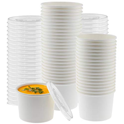Kraft 50 Pack 8 oz White Small Paper Bowls Soup Storage Containers With Lids Insulated Take Out Disposable Food Storage Cups For Hot Cold Foods To Go Bowls With Vented Lids