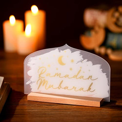 Frienda Eid Decorations for Home Islamic Ramadan Table Centerpieces Acrylic Eid Al Adha Table Sign Star Mubarak Moon Decor for Muslim Party Supply Gift - size: 7.1 x 4.3 Inch, style: Stylish