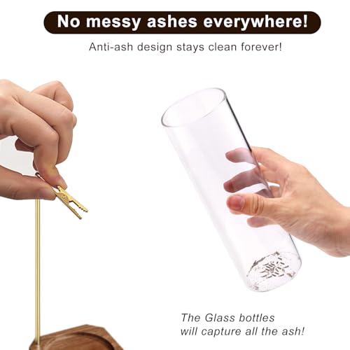 Incense Holder, 3 in 1 for Sticks with Detachable Anti-Ash Flying Incense Burner with Glass Ash Catcher andSticks Organizer Handmade Wooden Tray for Meditation Yoga Room Decor Package
