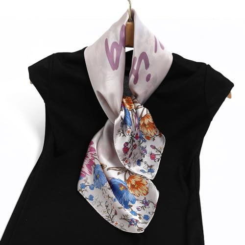 STARWHISPER 27" Square Head Scarf for Women Silk Feeling Satin Scarf Women Fashion Silk Scarf for Wrapping Hair - color: Elegant Flower4