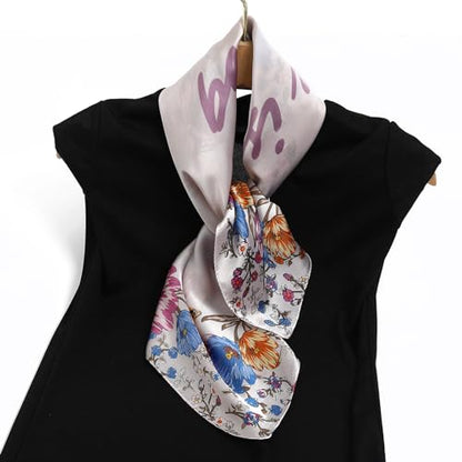 STARWHISPER 27" Square Head Scarf for Women Silk Feeling Satin Scarf Women Fashion Silk Scarf for Wrapping Hair - color: Elegant Flower4