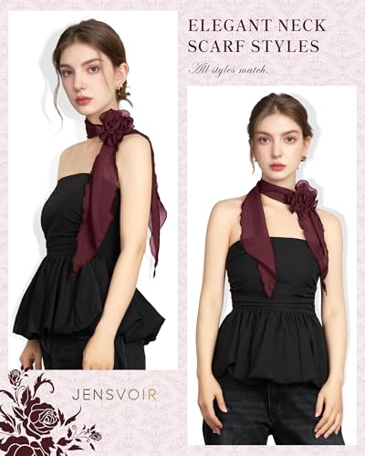 Chiffon Scarf for Women, Removable Flower Neck Scarf Light Soft Fashion Rose Scarves Versatile Headband or Hair Band - color: Burgundy Big Flower